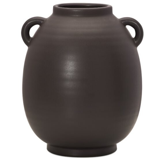 Capri Double Handle 9 Inch Tall Ceramic Oval Urn Vase - Matte Brown