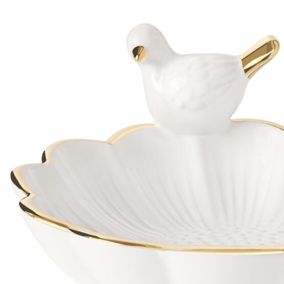 Perched Bird Gold Trim Flower 6 Inch Diameter Ceramic Decor Dish - Image 2