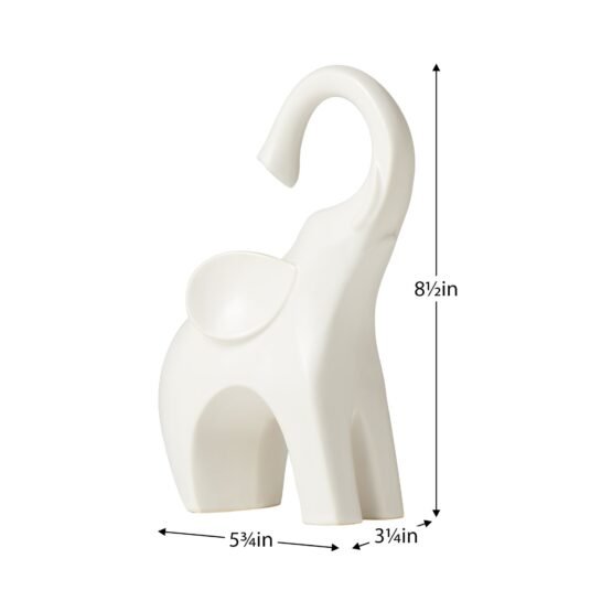 Whimsical Elephant 8.5 Inch Tall Ceramic Decor Sculpture - Matte White - Image 4
