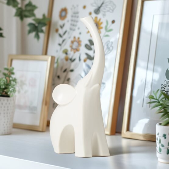 Whimsical Elephant 10 Inch Tall Ceramic Decor Sculpture - Matte White - Image 7