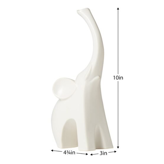Whimsical Elephant 10 Inch Tall Ceramic Decor Sculpture - Matte White - Image 4