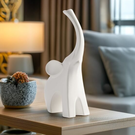 Whimsical Elephant 10 Inch Tall Ceramic Decor Sculpture - Matte White - Image 5