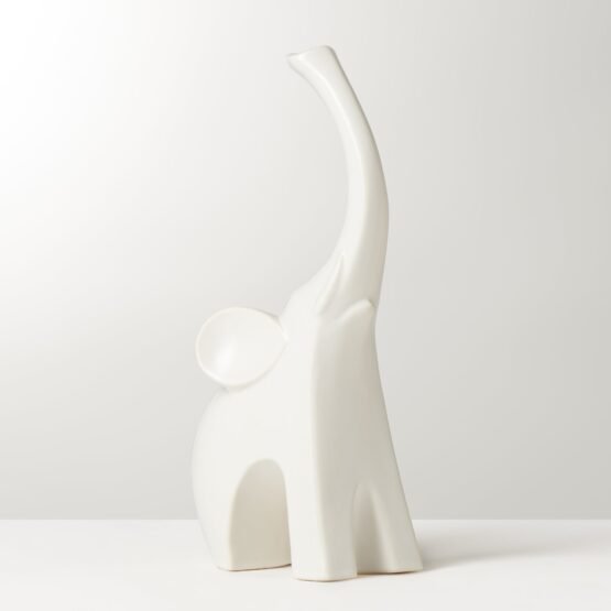 Whimsical Elephant 10 Inch Tall Ceramic Decor Sculpture - Matte White - Image 6