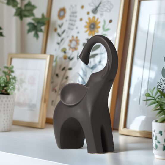 Whimsical Elephant 8.5 Inch Tall Ceramic Decor Sculpture - Matte Brown - Image 7