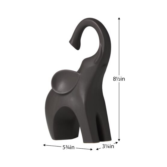 Whimsical Elephant 8.5 Inch Tall Ceramic Decor Sculpture - Matte Brown - Image 4
