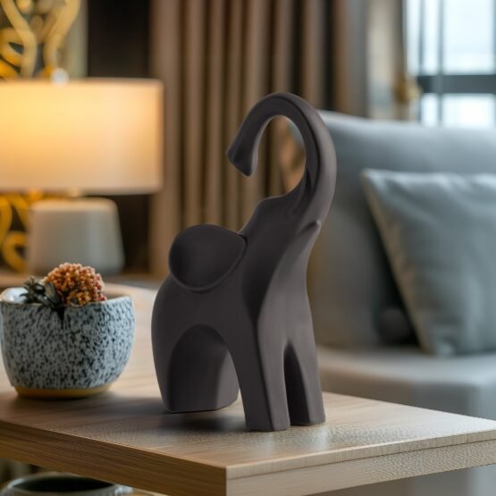 Whimsical Elephant 8.5 Inch Tall Ceramic Decor Sculpture - Matte Brown - Image 5