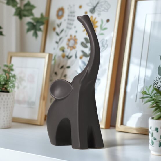 Whimsical Elephant 10 Inch Tall Ceramic Decor Sculpture - Matte Brown - Image 7