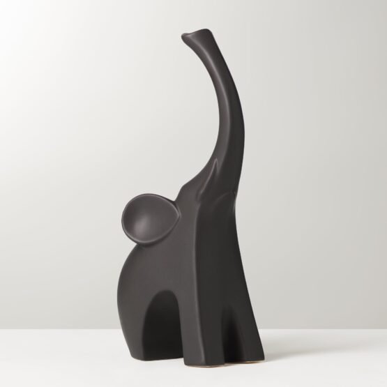 Whimsical Elephant 10 Inch Tall Ceramic Decor Sculpture - Matte Brown - Image 6