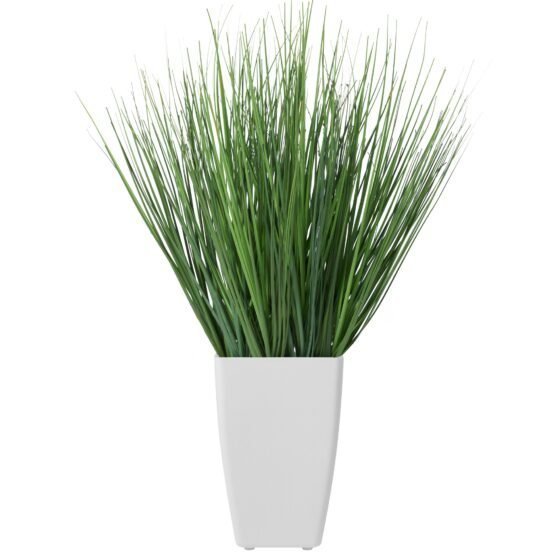 Onion Grass Artificial Faux Potted 17 Inch Tall Plant with White Square Pot - Image 8