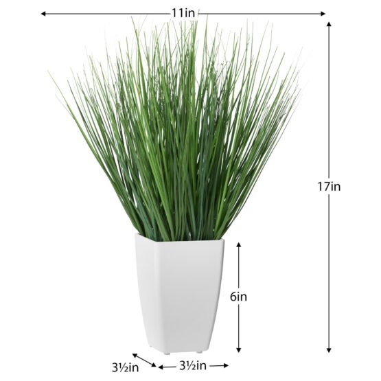 Onion Grass Artificial Faux Potted 17 Inch Tall Plant with White Square Pot - Image 10
