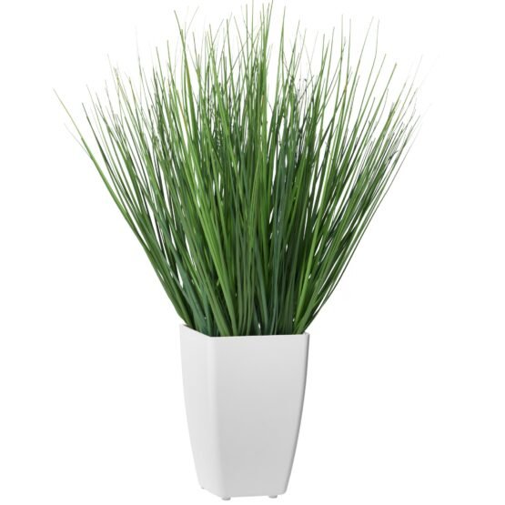 Onion Grass Artificial Faux Potted 17 Inch Tall Plant with White Square Pot