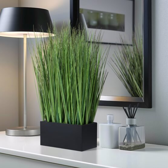 Onion Grass Artificial Faux Potted 18 Inch Tall Plant with Black Rectangle Pot - Image 7
