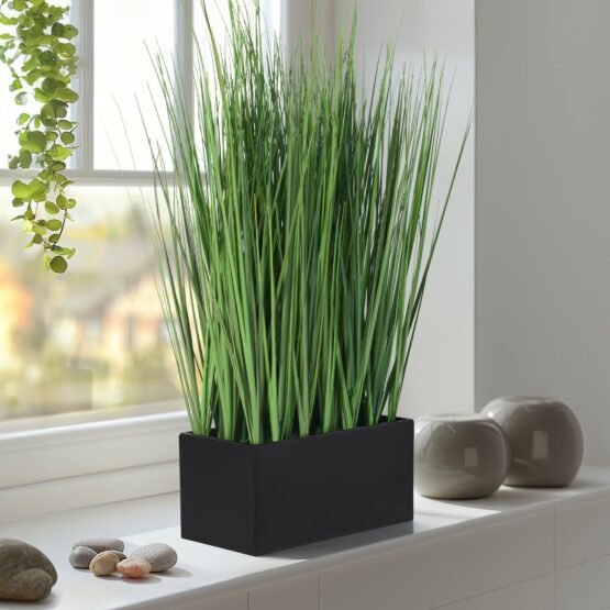 Onion Grass Artificial Faux Potted 18 Inch Tall Plant with Black Rectangle Pot - Image 8