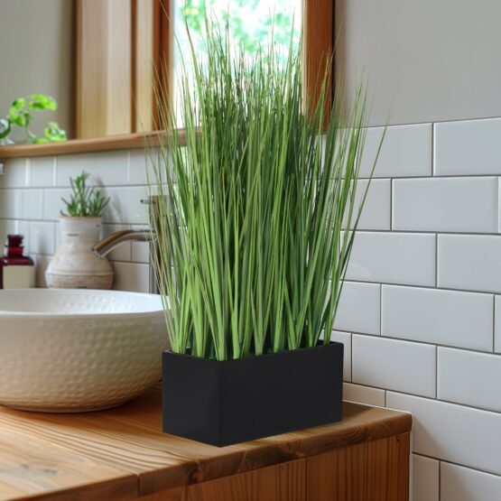 Onion Grass Artificial Faux Potted 18 Inch Tall Plant with Black Rectangle Pot - Image 5
