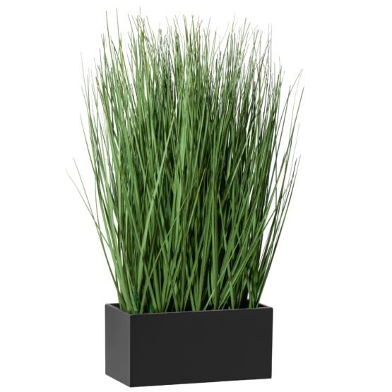 Onion Grass Artificial Faux Potted 18 Inch Tall Plant with Black Rectangle Pot