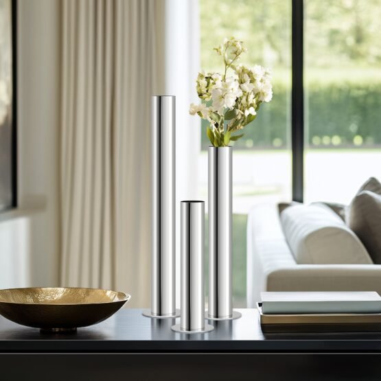 Stainless Steel Silver Pipe Vase - 10 Inch Tall - Image 6