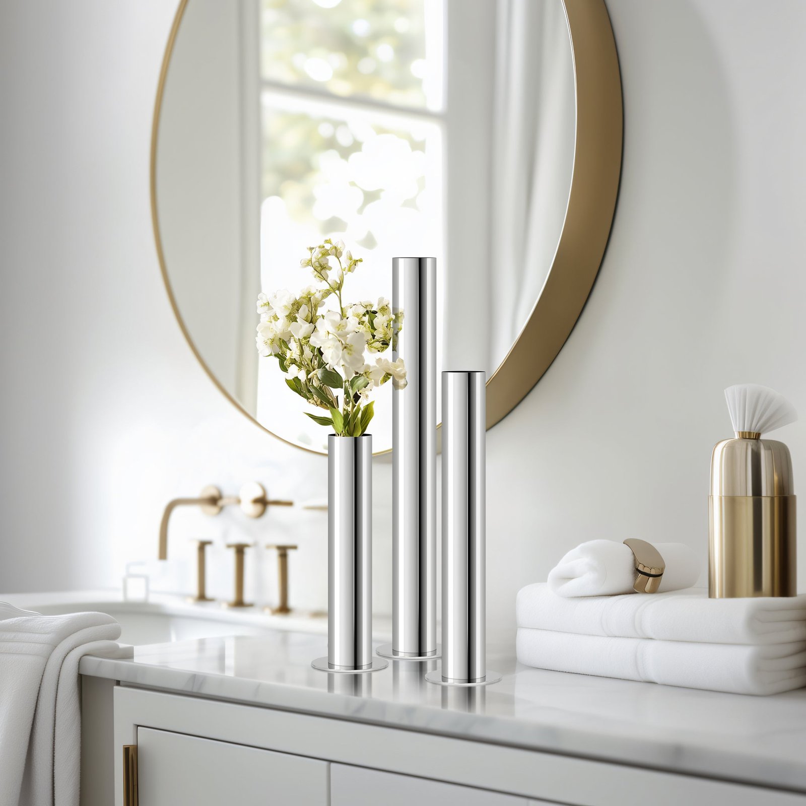Stainless Steel Silver Pipe Vase - 14 Inch Tall - Image 5