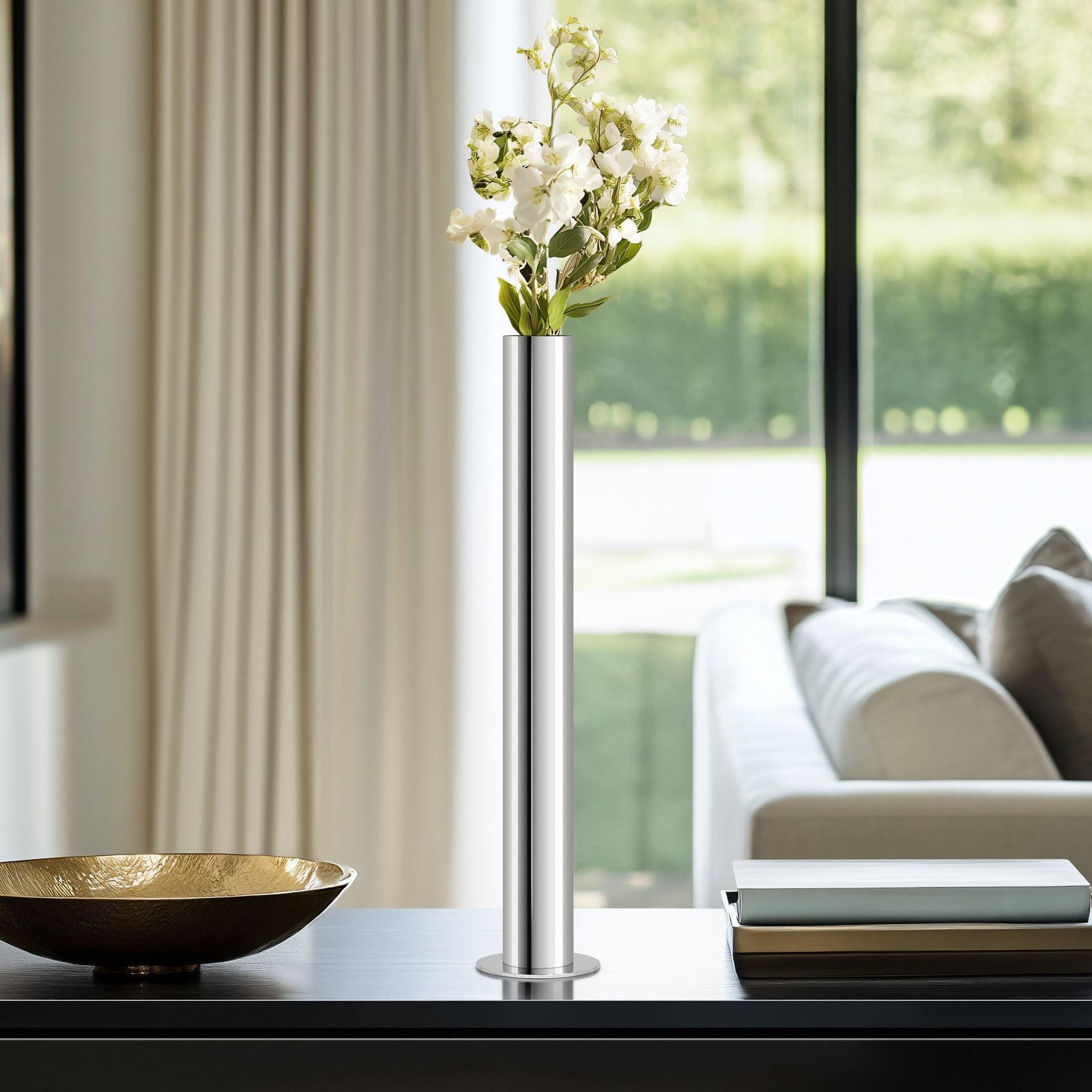 Stainless Steel Silver Pipe Vase - 18 Inch Tall - Image 3