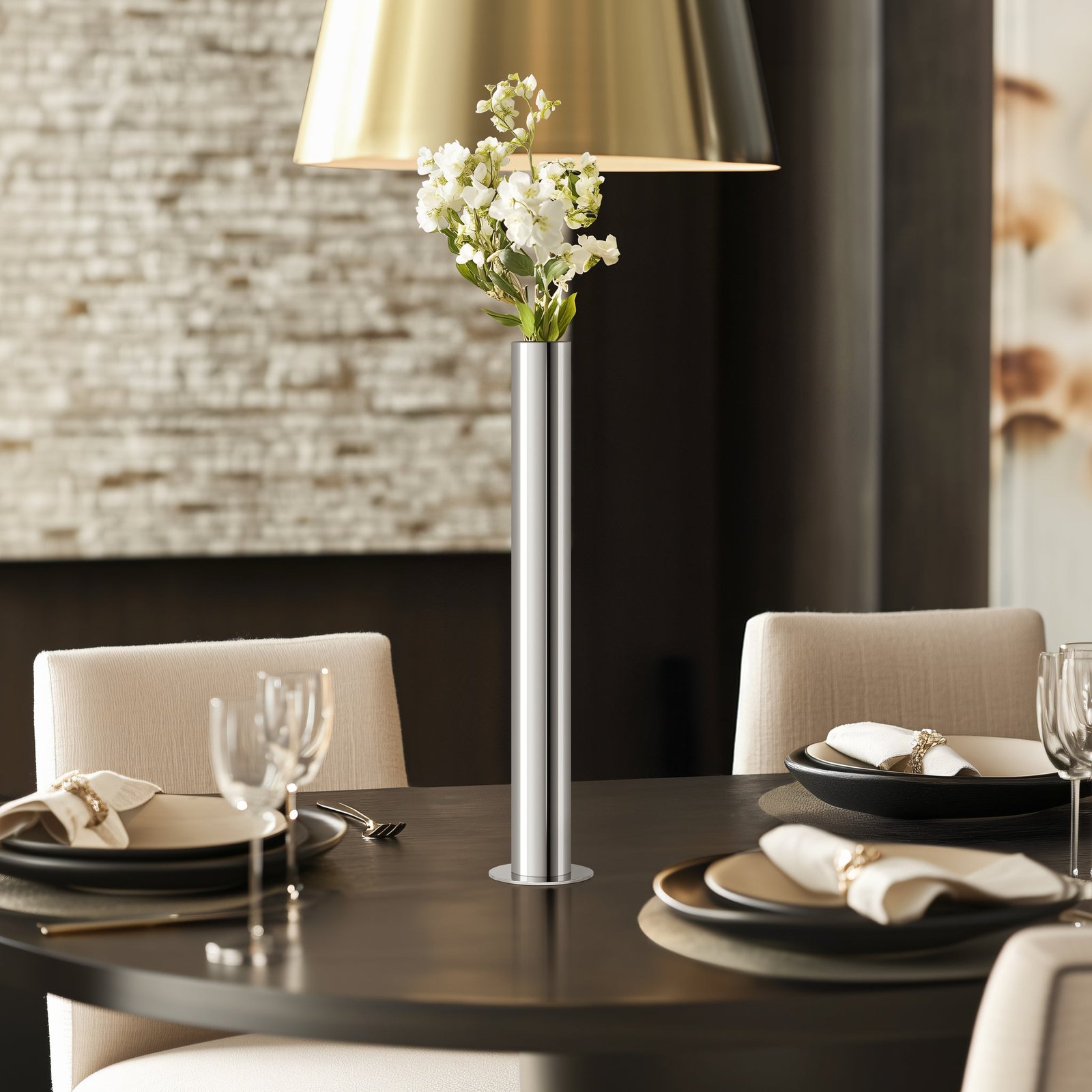 Stainless Steel Silver Pipe Vase - 18 Inch Tall - Image 4