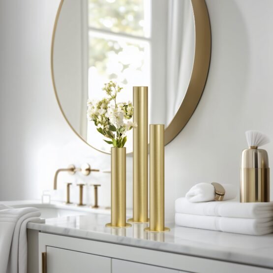 Stainless Steel 3 Piece Pipe Vase Set - Brushed Satin Gold - Image 6