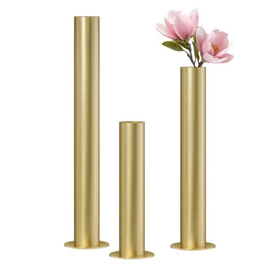 Stainless Steel 3 Piece Pipe Vase Set - Brushed Satin Gold - Image 7