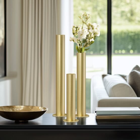 Stainless Steel 3 Piece Pipe Vase Set - Brushed Satin Gold - Image 5
