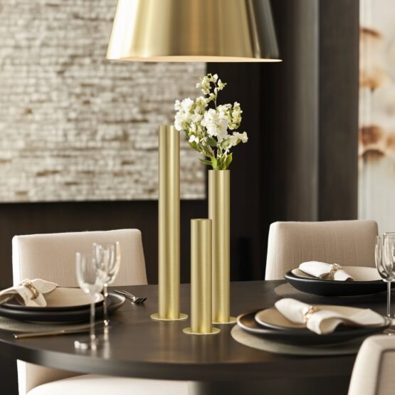 Stainless Steel Brushed Satin Gold Pipe Vase - 14 Inch Tall - Image 7