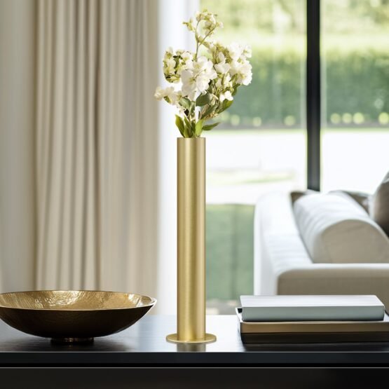 Stainless Steel Brushed Satin Gold Pipe Vase - 14 Inch Tall - Image 4