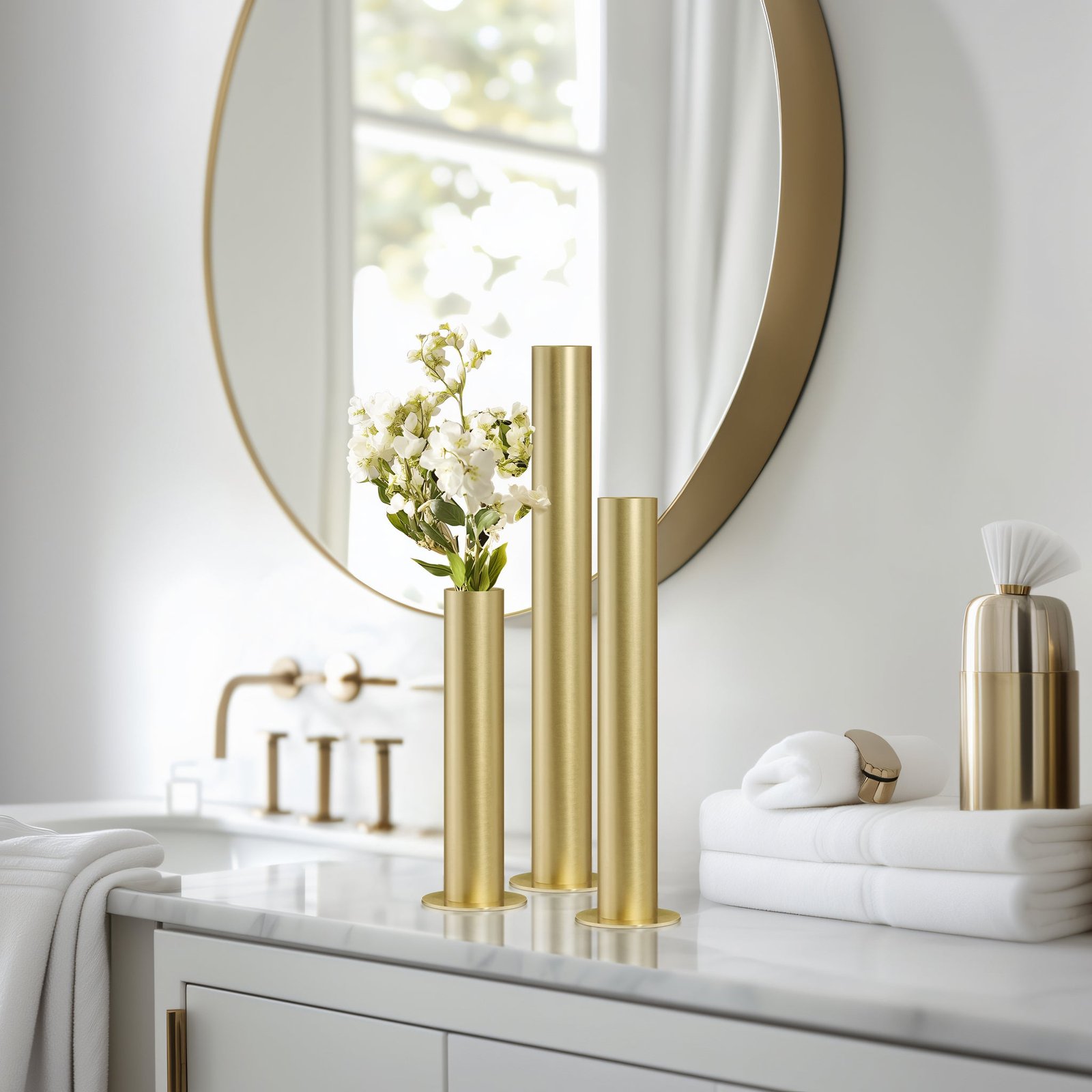 Stainless Steel Brushed Satin Gold Pipe Vase - 14 Inch Tall - Image 5