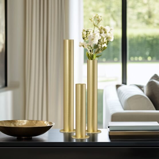 Stainless Steel Brushed Satin Gold Pipe Vase - 14 Inch Tall - Image 6