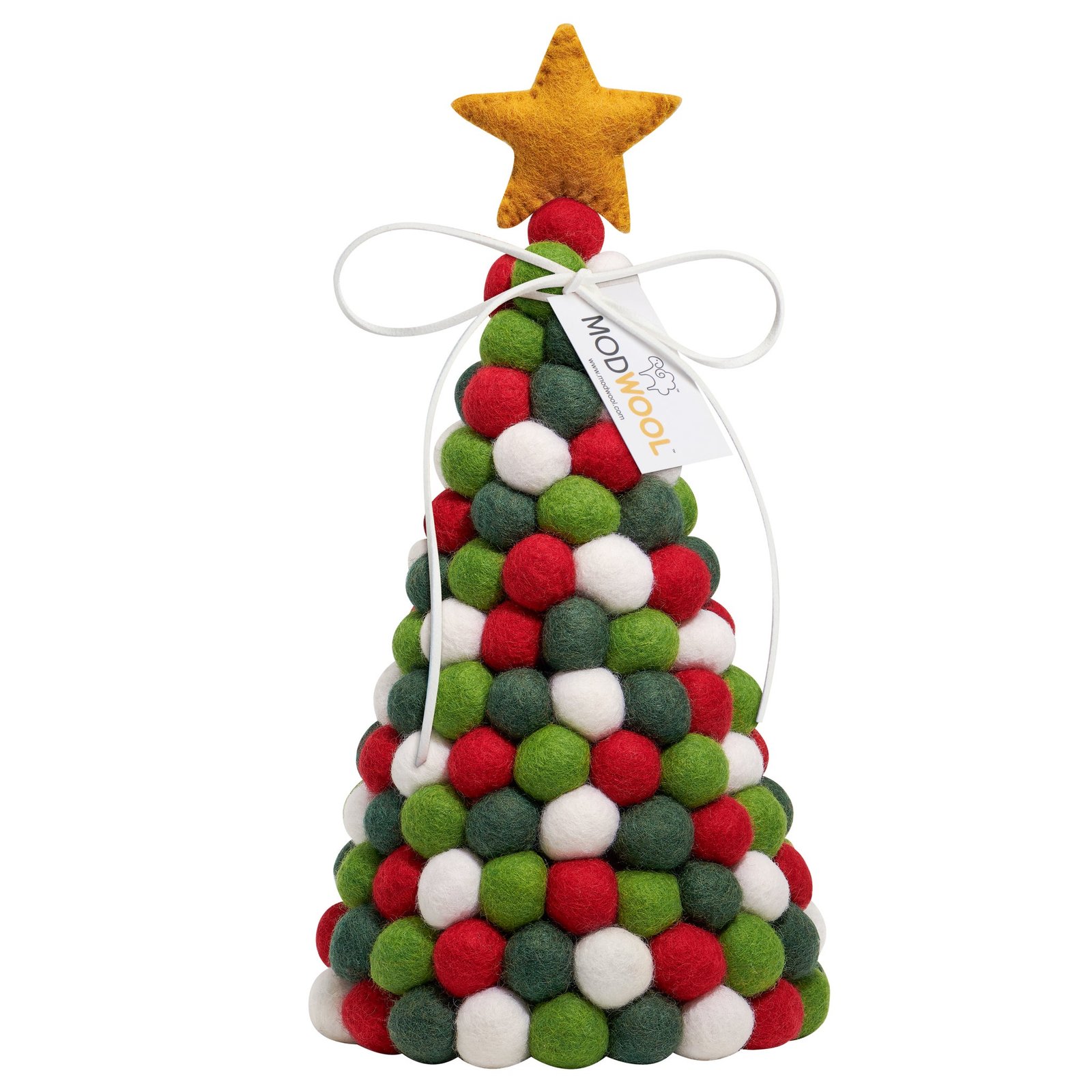 MODWOOL Felt Ball 12.5 Inch Tall Tree with Star - Green/Red/White - Image 4