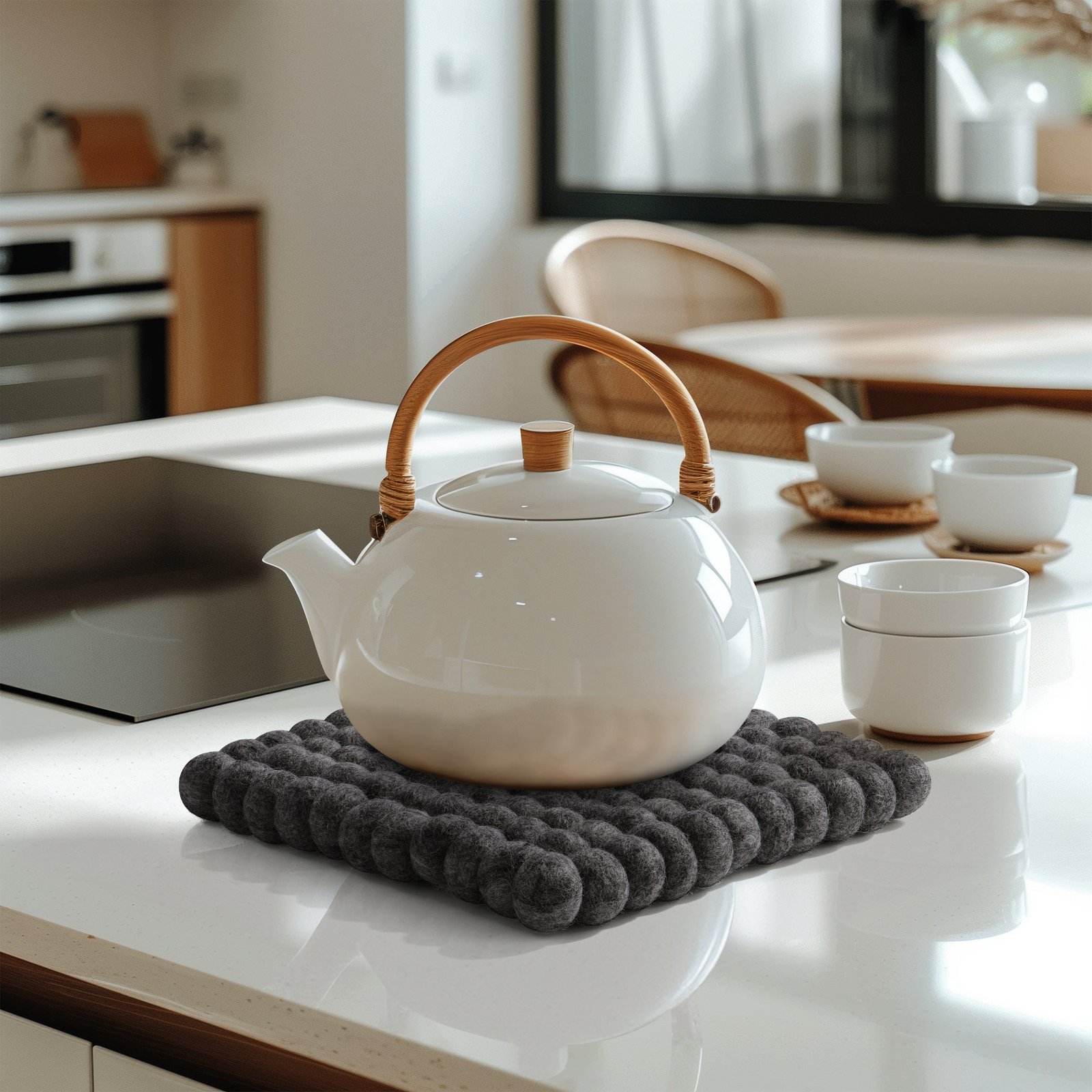 MODWOOL Felt Ball Square 8x8 Inch Trivet - Dark Grey - Image 6