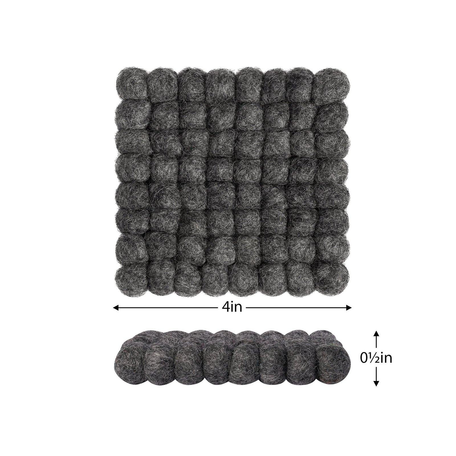 MODWOOL Felt Ball Four Piece Square 4x4 Inch Coasters Set - Dark Grey - Image 7