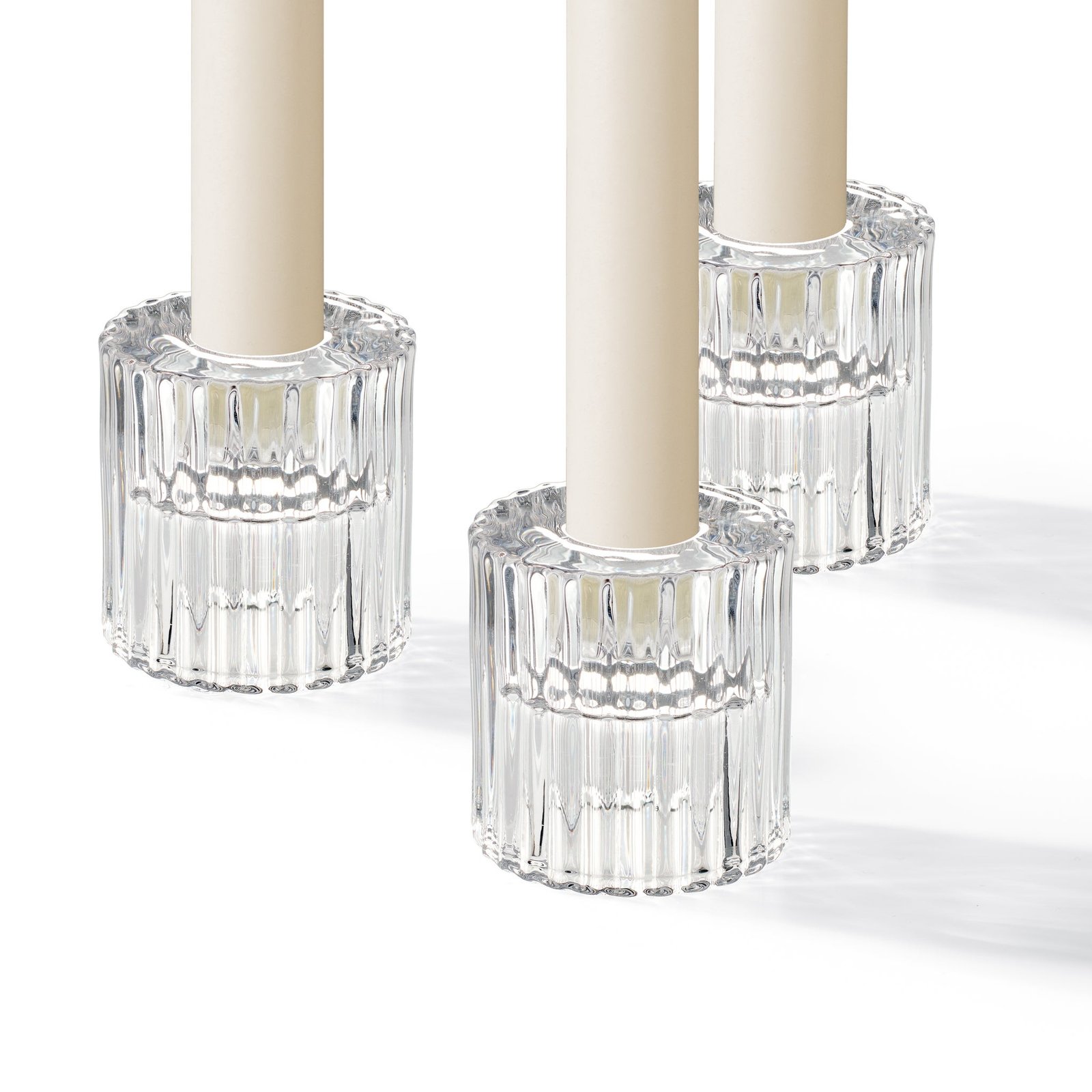 Anya Faceted Glass Three Piece 2 Inch Tall Tealight / Taper Candle Holder Set - Image 8