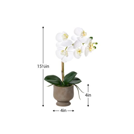 Verona 15.5 Inch Tall Urn Potted Real Touch Orchid - White - Image 3