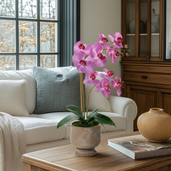Verona 22 Inch Tall Urn Potted Real Touch Orchid - Pink - Image 5