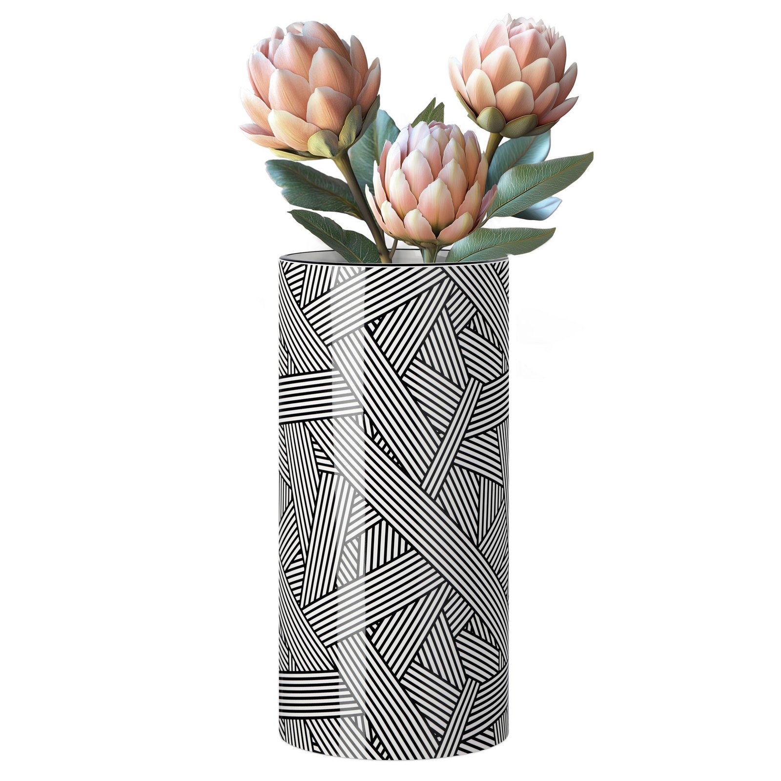 Monochrome Linear Weave Ceramic 12 Inch Tall Cylinder Vase - Image 8