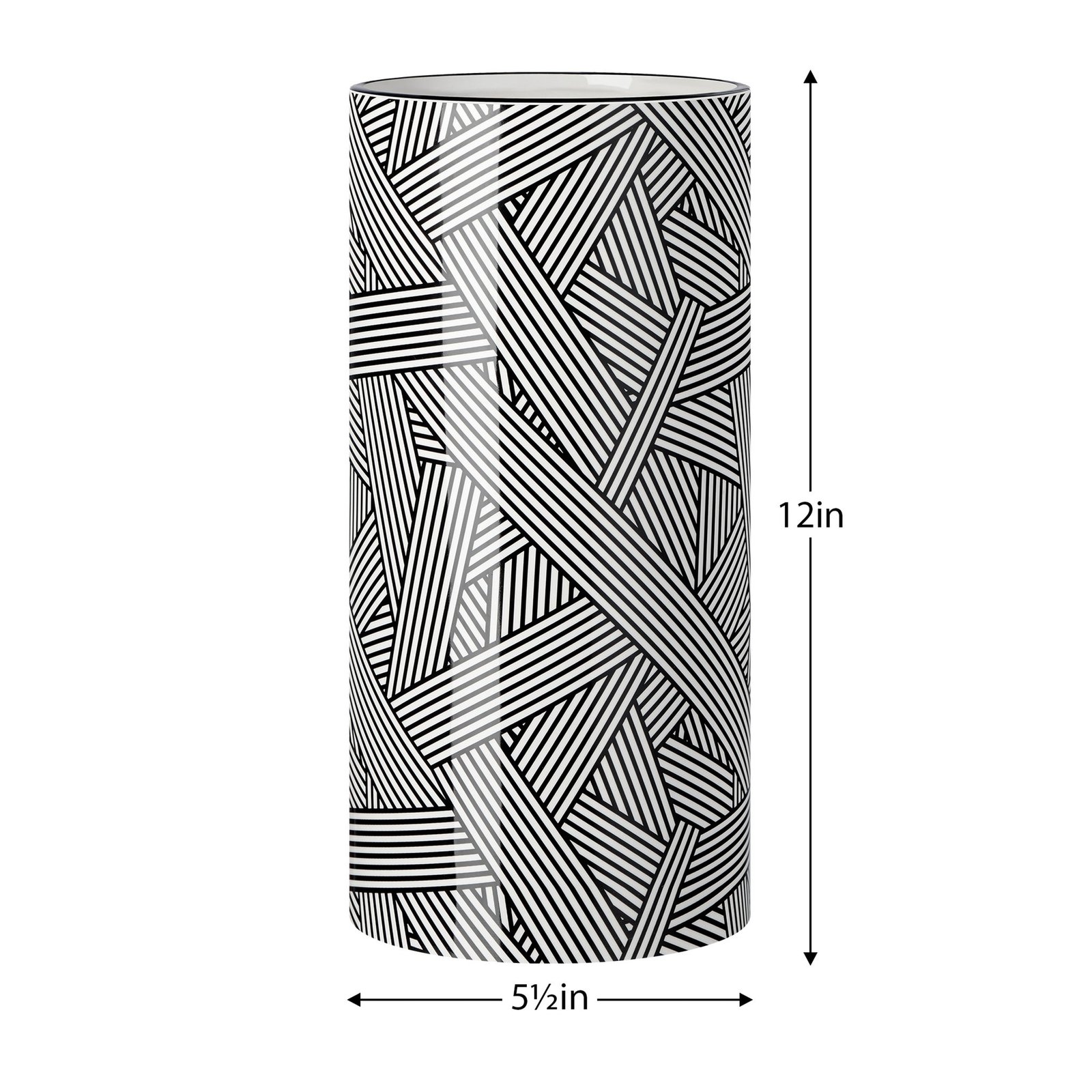 Monochrome Linear Weave Ceramic 12 Inch Tall Cylinder Vase - Image 3