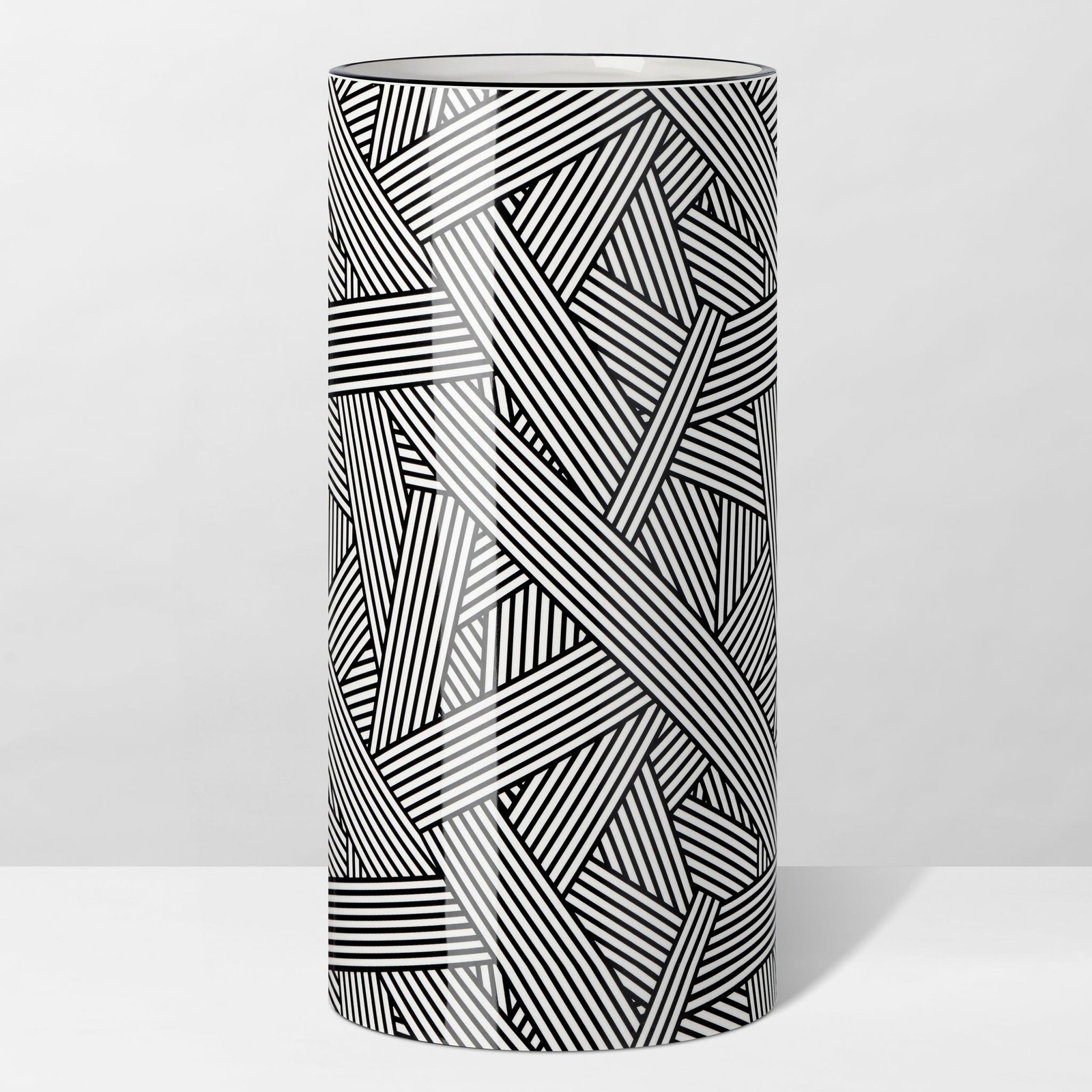 Monochrome Linear Weave Ceramic 12 Inch Tall Cylinder Vase - Image 6