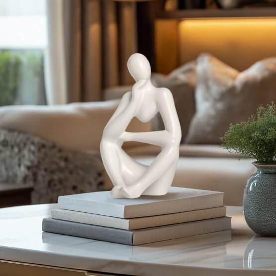 Pensive Matte White 7 Inch Tall Ceramic Figure - Image 6