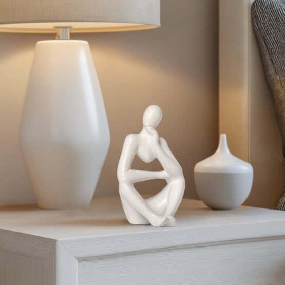 Pensive Matte White 7 Inch Tall Ceramic Figure - Image 8