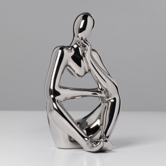 Pensive Shiny Silver 7 Inch Tall Ceramic Figure - Image 7
