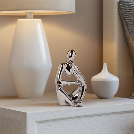 Pensive Shiny Silver 7 Inch Tall Ceramic Figure - Image 8