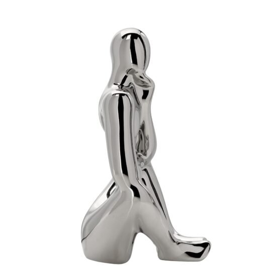 Pensive Shiny Silver 7 Inch Tall Ceramic Figure - Image 9