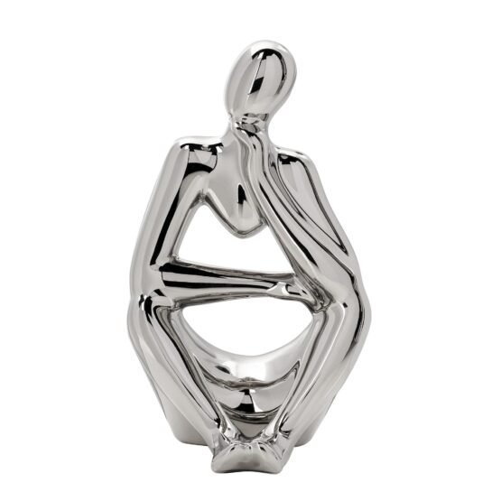 Pensive Shiny Silver 7 Inch Tall Ceramic Figure - Image 10