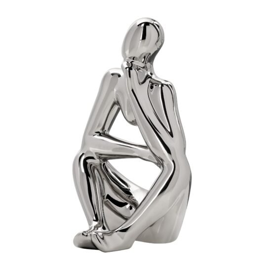Pensive Shiny Silver 7 Inch Tall Ceramic Figure - Image 11