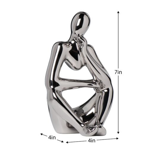 Pensive Shiny Silver 7 Inch Tall Ceramic Figure - Image 5