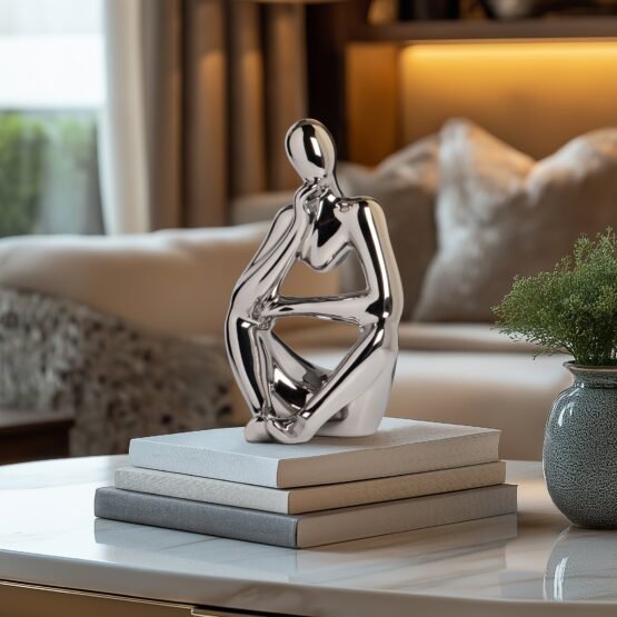 Pensive Shiny Silver 7 Inch Tall Ceramic Figure - Image 6