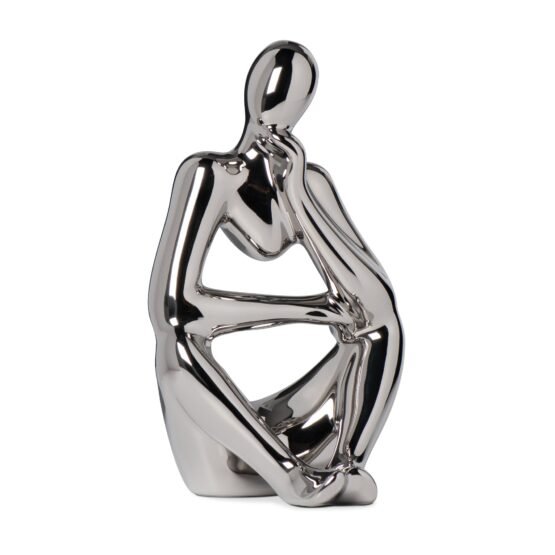 Pensive Shiny Silver 7 Inch Tall Ceramic Figure