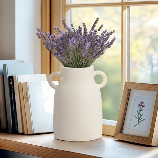 Rustic Carafe 8 Inch Tall Ceramic Handle Vase - Image 7